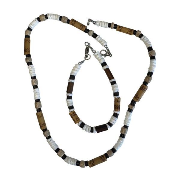 Vintage Southwestern Heishi Puka Shell Disc Necklace 18" Bracelet 8" Set - Picture 4 of 7